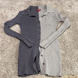 STAUD Two-Tone Gray Ribbed Cardigan